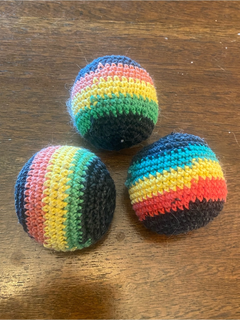 Set of 3 Rainbow handmade knitted in Jamaica Crochet Hacky Sacks Vintage